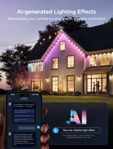 Waterproof Govee smart outdoor string lights in backyard evening setting