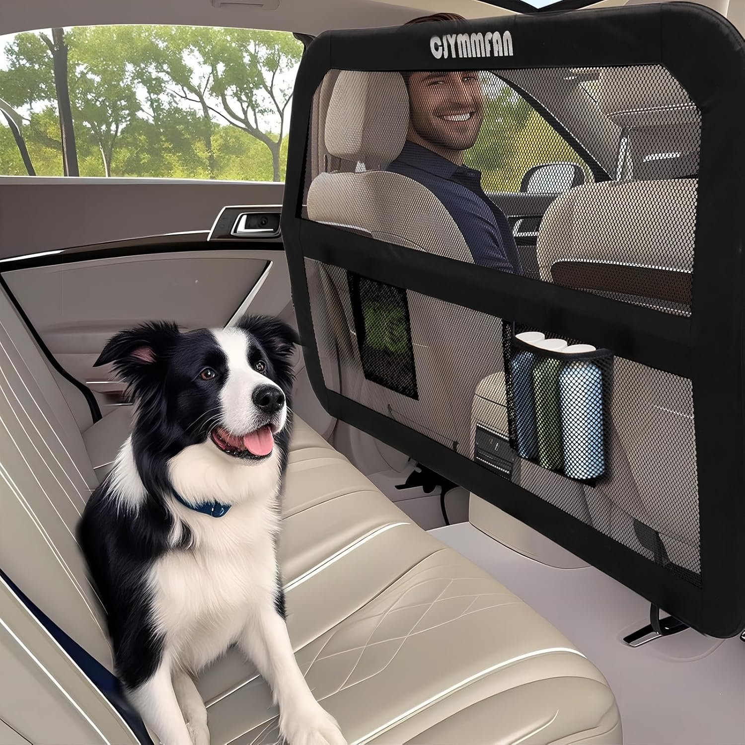 Transparent Dog Barrier for Car installed in SUV rear seat