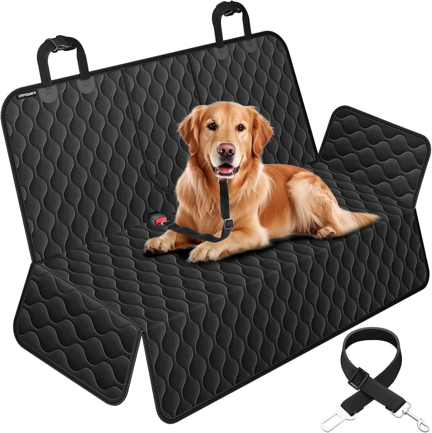Pet sitting safely on a Waterproof Dog Car Seat Cover